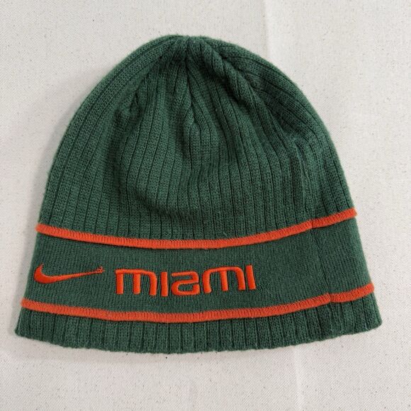 Miami Hurricanes Beanie Hat Knit Nike Orange Green Mens One Size - Picture 1 of 7